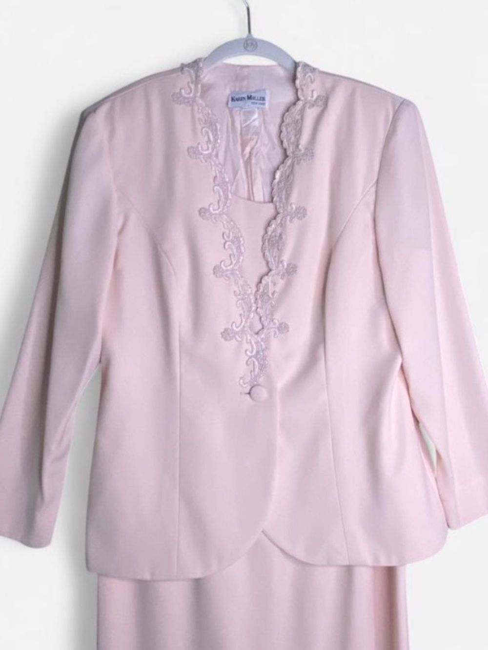 Karen Millen Women's Pale Pink Embroidered Formal 2-Piece Dress Suit 14